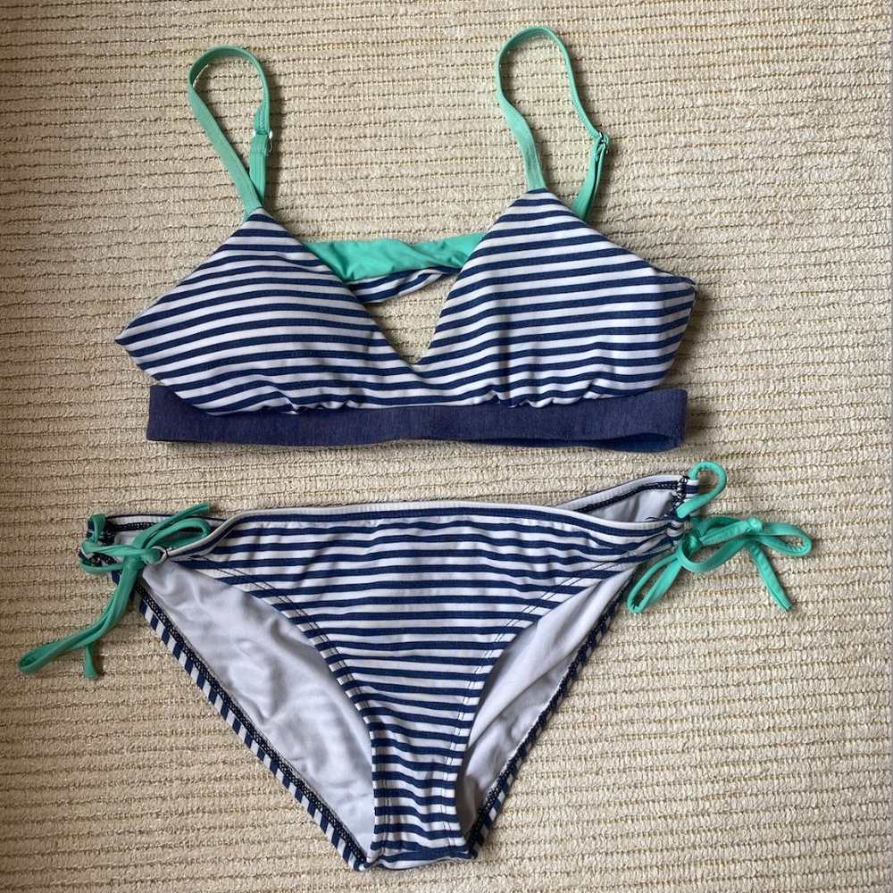 Splendid Blue & White String Tie Bikini with Teal Detailing